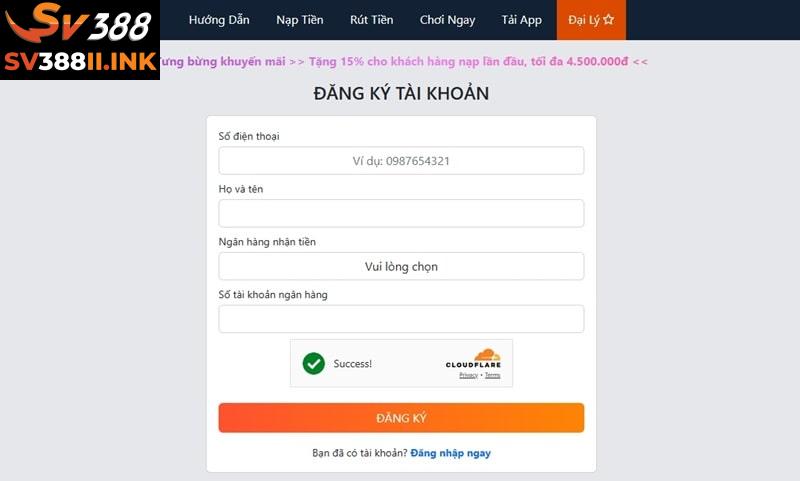 Người chơi cần nhập đầy đủ thông tin vào biểu mẫu đăng ký SV388